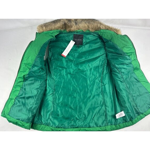 NWT Talbots Down Puffer Vest Faux Fur W/ Removeable Collar Full Zip Green Size M - Picture 4 of 8